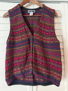Vintage Erika Classics Multicolor Fair Isle Knit Button-front Vest - Size L